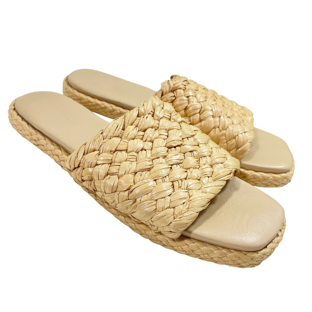 Vince Rumi Raffia Flat
Slide Sandals Tan Beige Size US 10M EU 40 Shoes